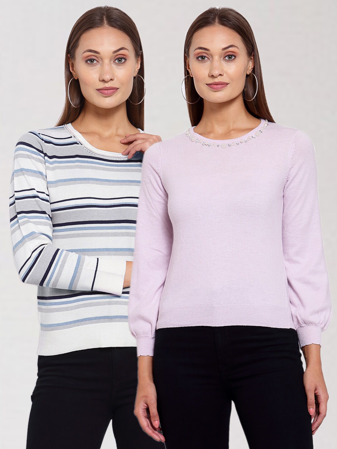 

KLOTTHE Women Blue & Purple Solid Pack Of 2 Pullover, Navy blue