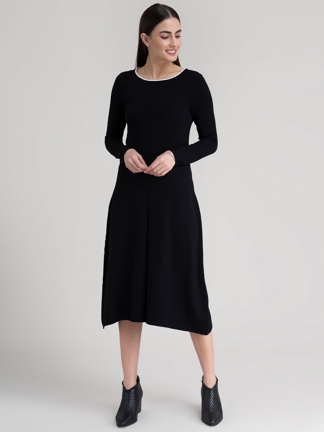 

FableStreet Black A-Line Midi Dress