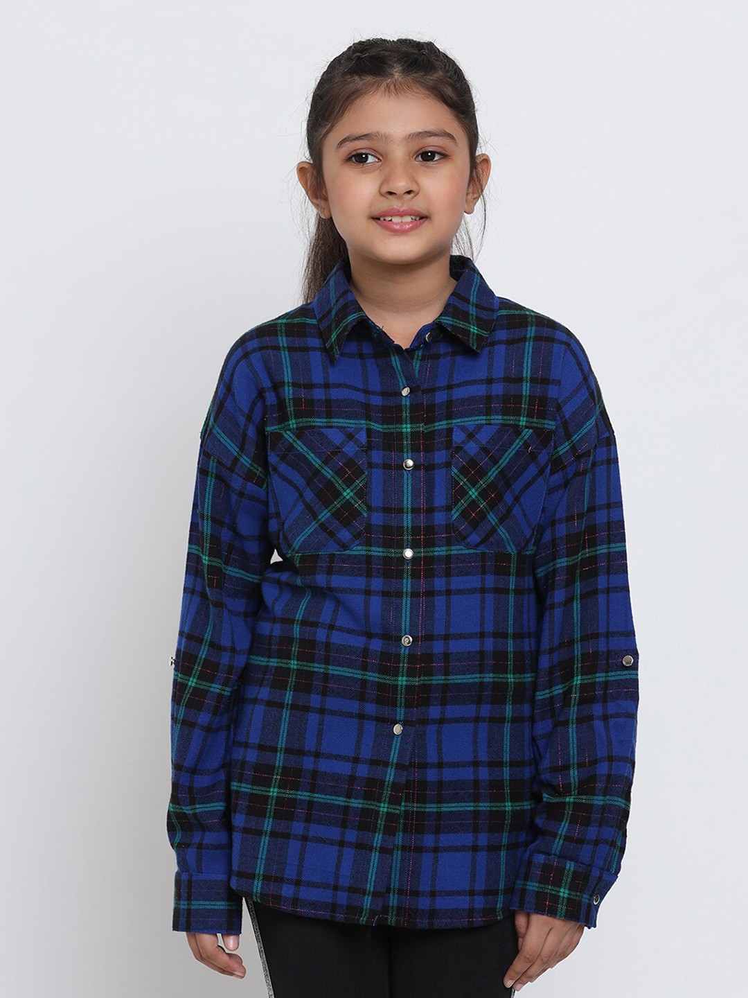 

Natilene Girls Blue Boxy Tartan Checked Casual Shirt