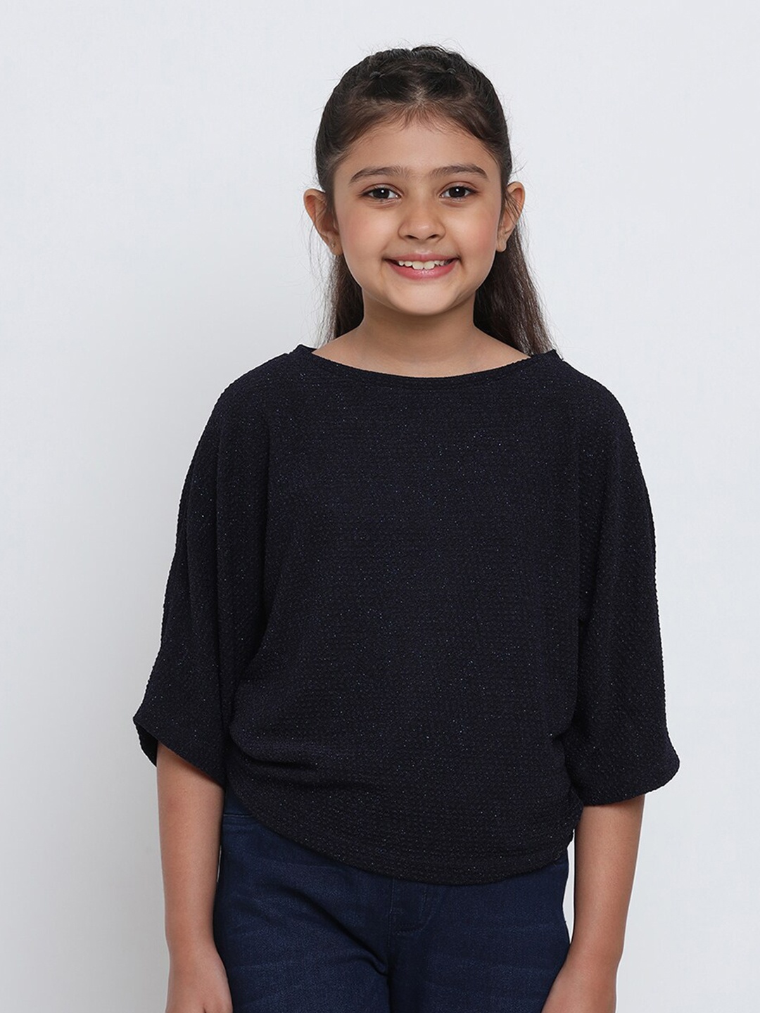 

Natilene Girls Navy Blue Extended Sleeves Top