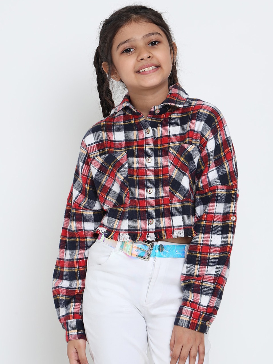 

Natilene Girls Multicoloured Boxy Tartan Checks Opaque Checked Casual Shirt, Multi