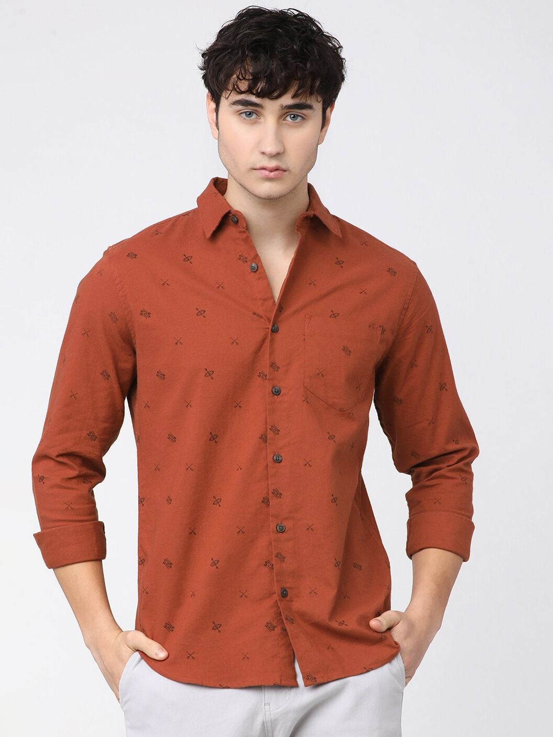 

KETCH Slim Fit Printed Casual Shirt, Rust