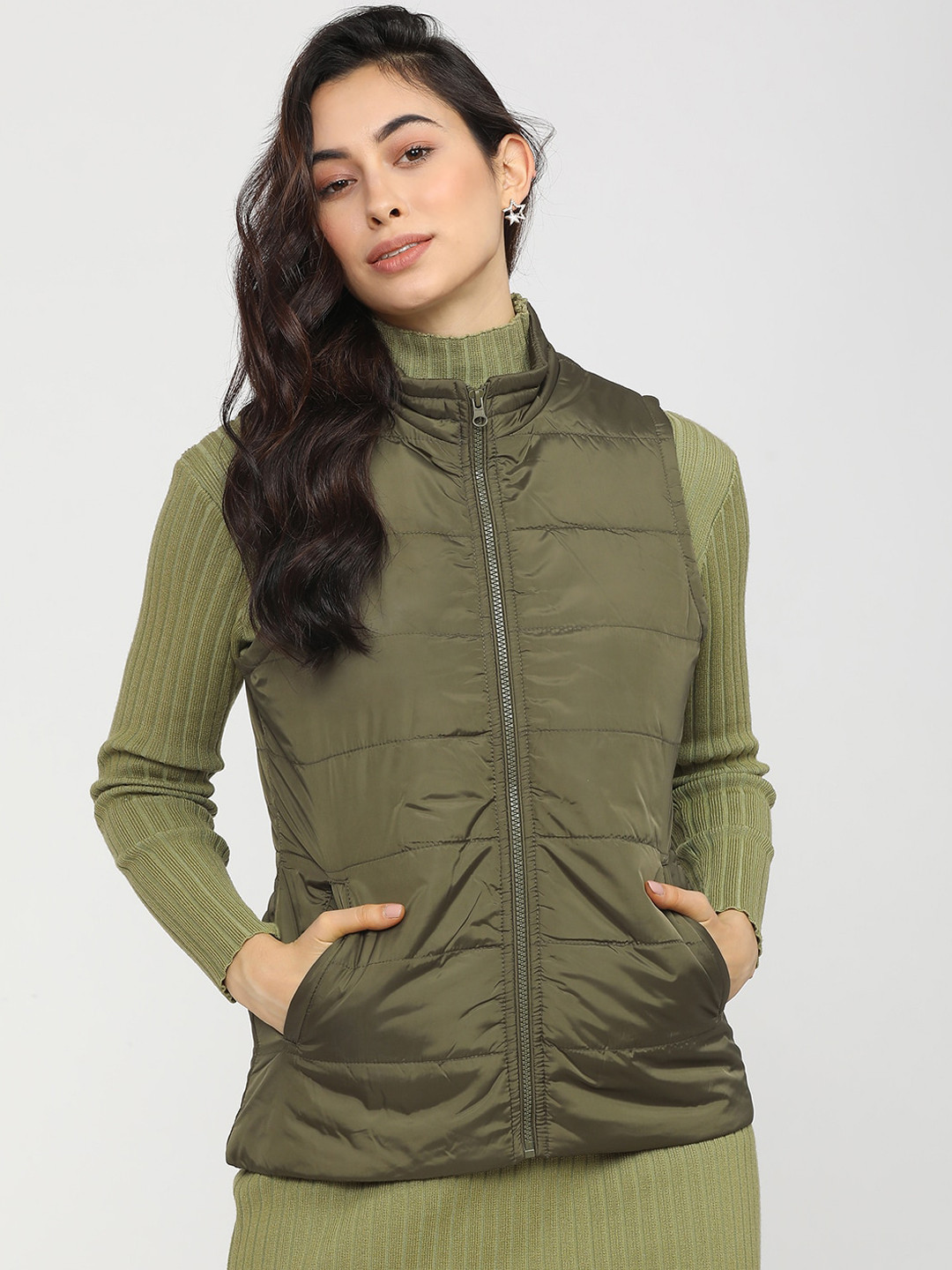 

Tokyo Talkies Women Olive Green Puffer Jacket