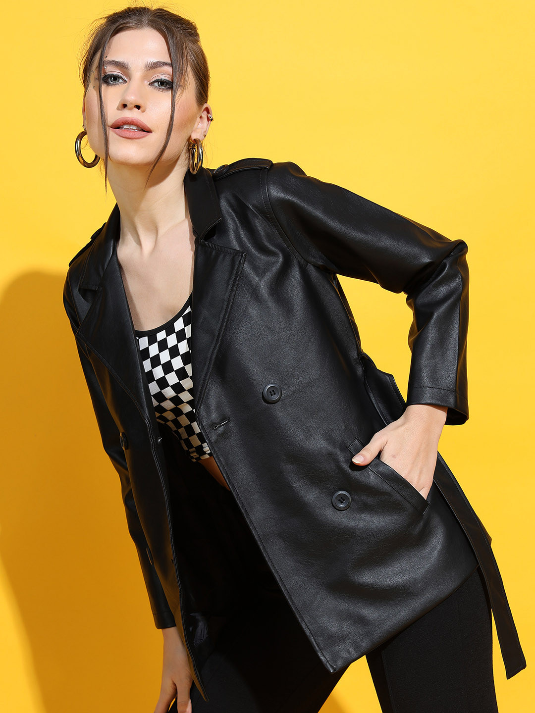 

Tokyo Talkies Women Black Leather Tailored Jacket