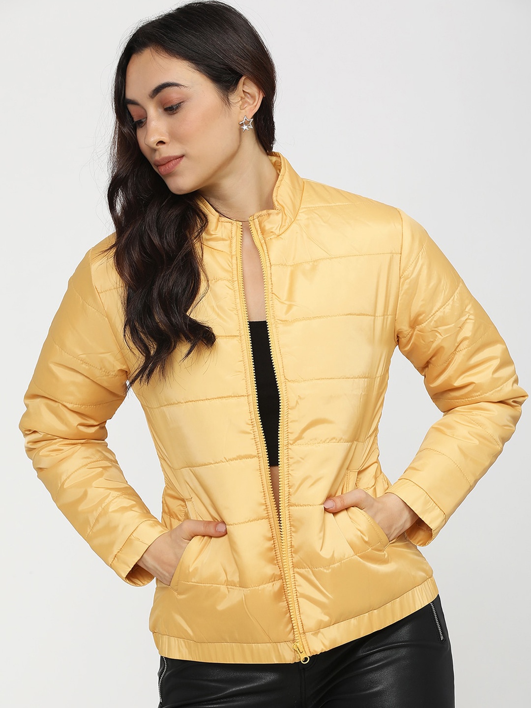 

Tokyo Talkies Women Yellow Crop Padded Jacket