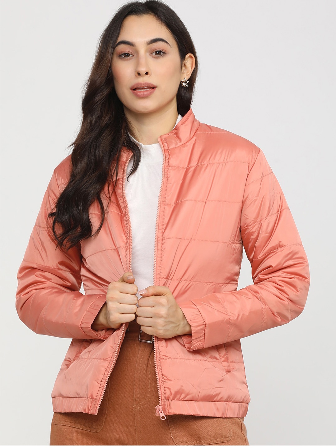 

Tokyo Talkies Women Peach-Coloured Puffer Jacket