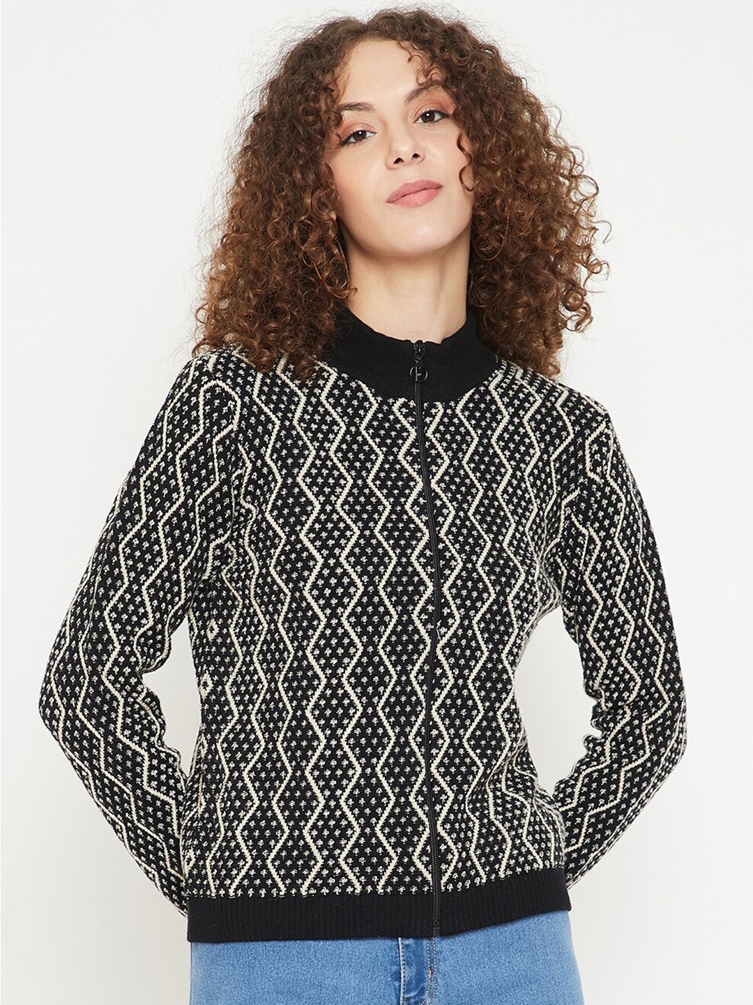 

Madame Women Black & Off White Front-Open Sweater