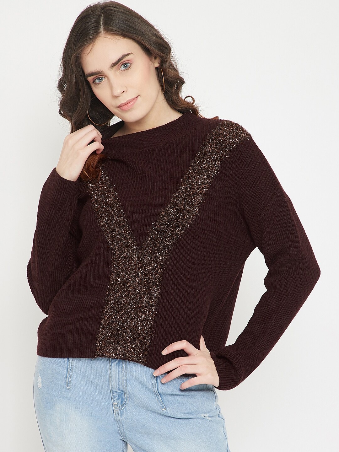 

Madame Women Brown Cable Knit Pullover