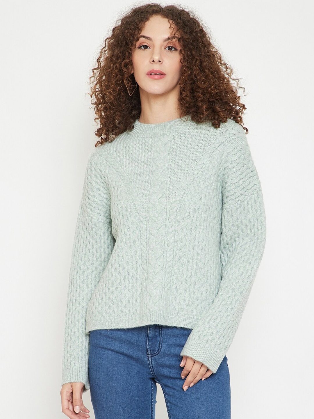 

Madame Women Green Cable Knit Woolen Pullover Sweater