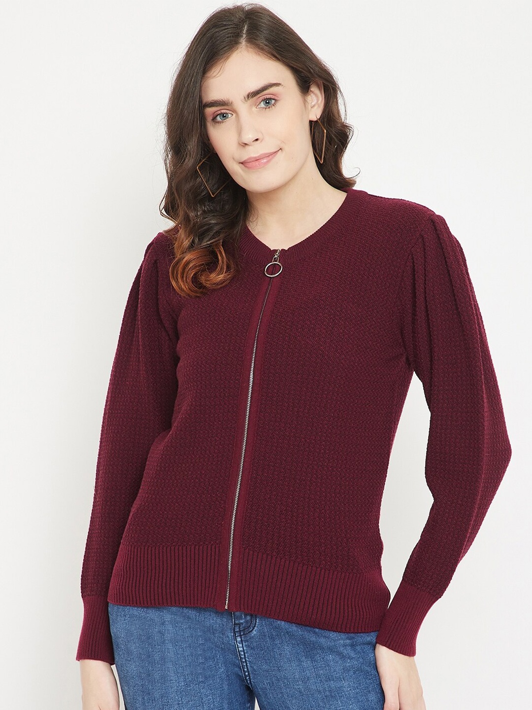 

Madame Women Burgundy Front Open Cardigan