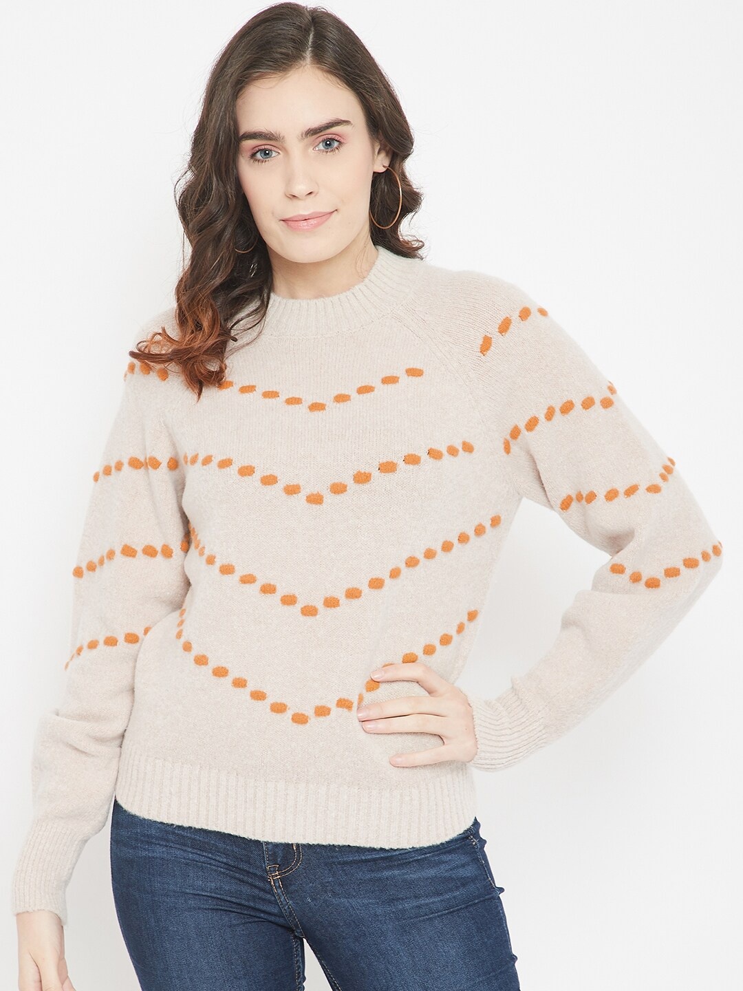 

Madame Women Beige & Yellow Printed Pullover