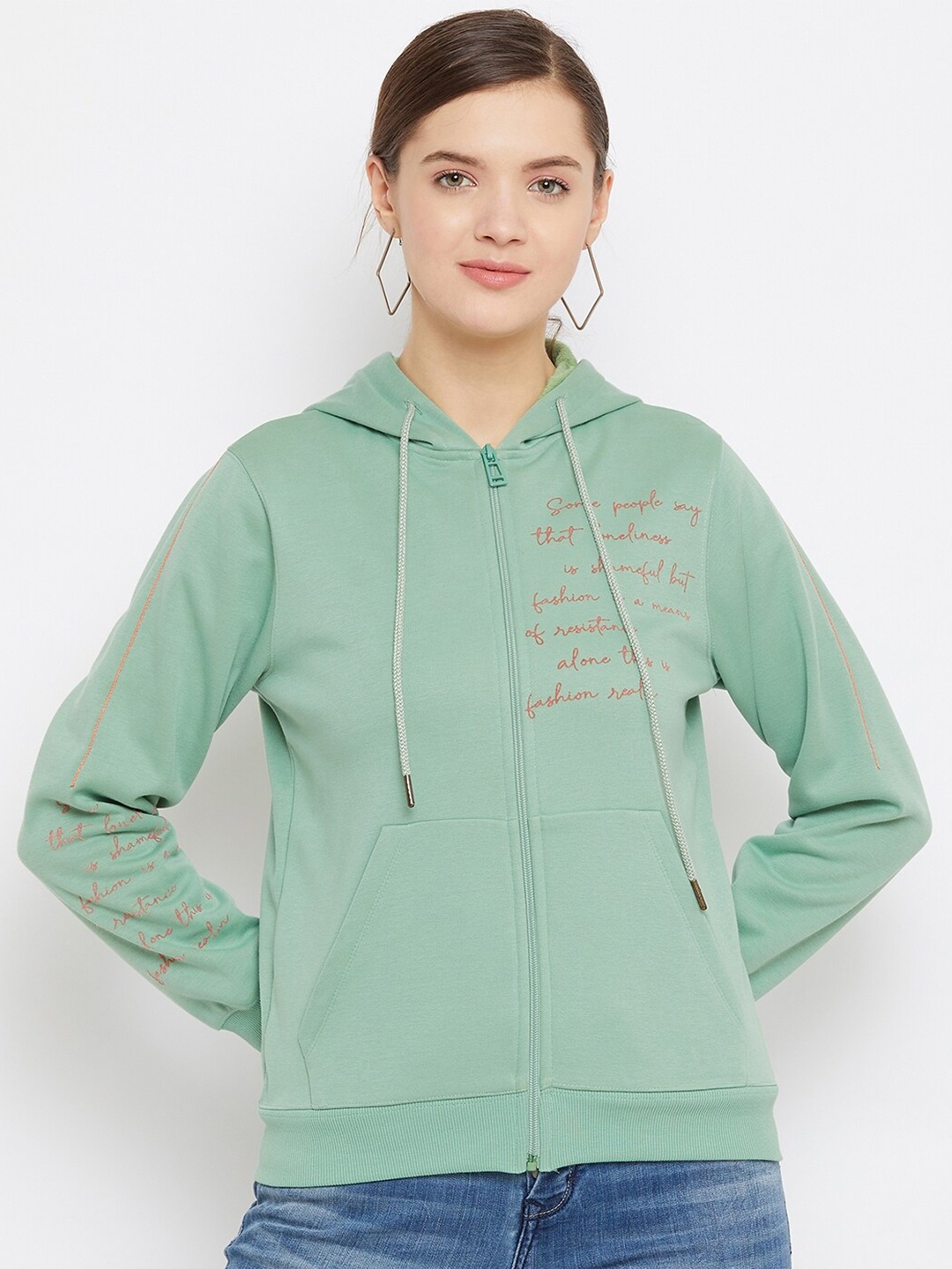 

Madame Women Green Hooded Fleece Sweatshirt