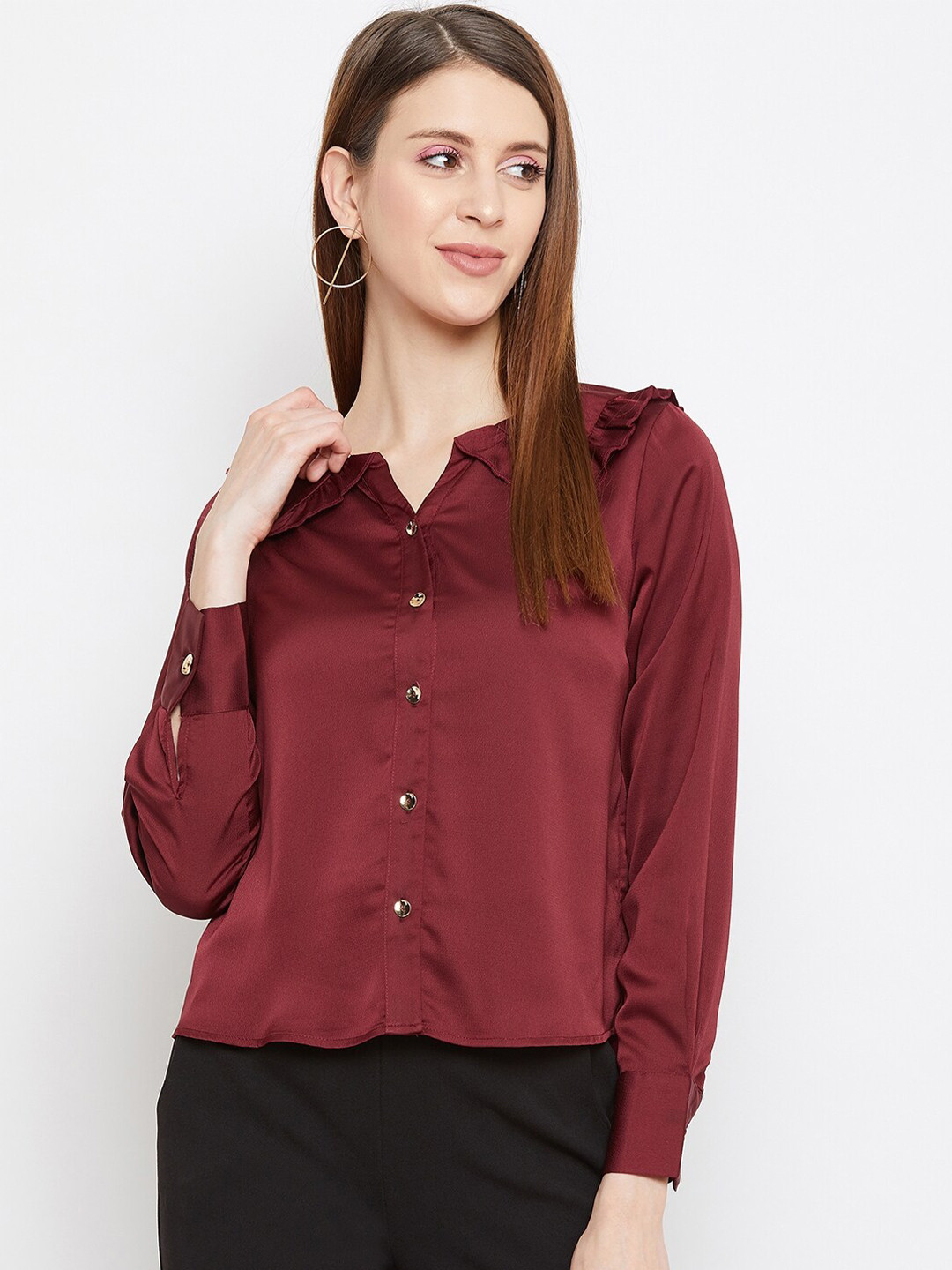 

Madame Maroon Shirt Style Top