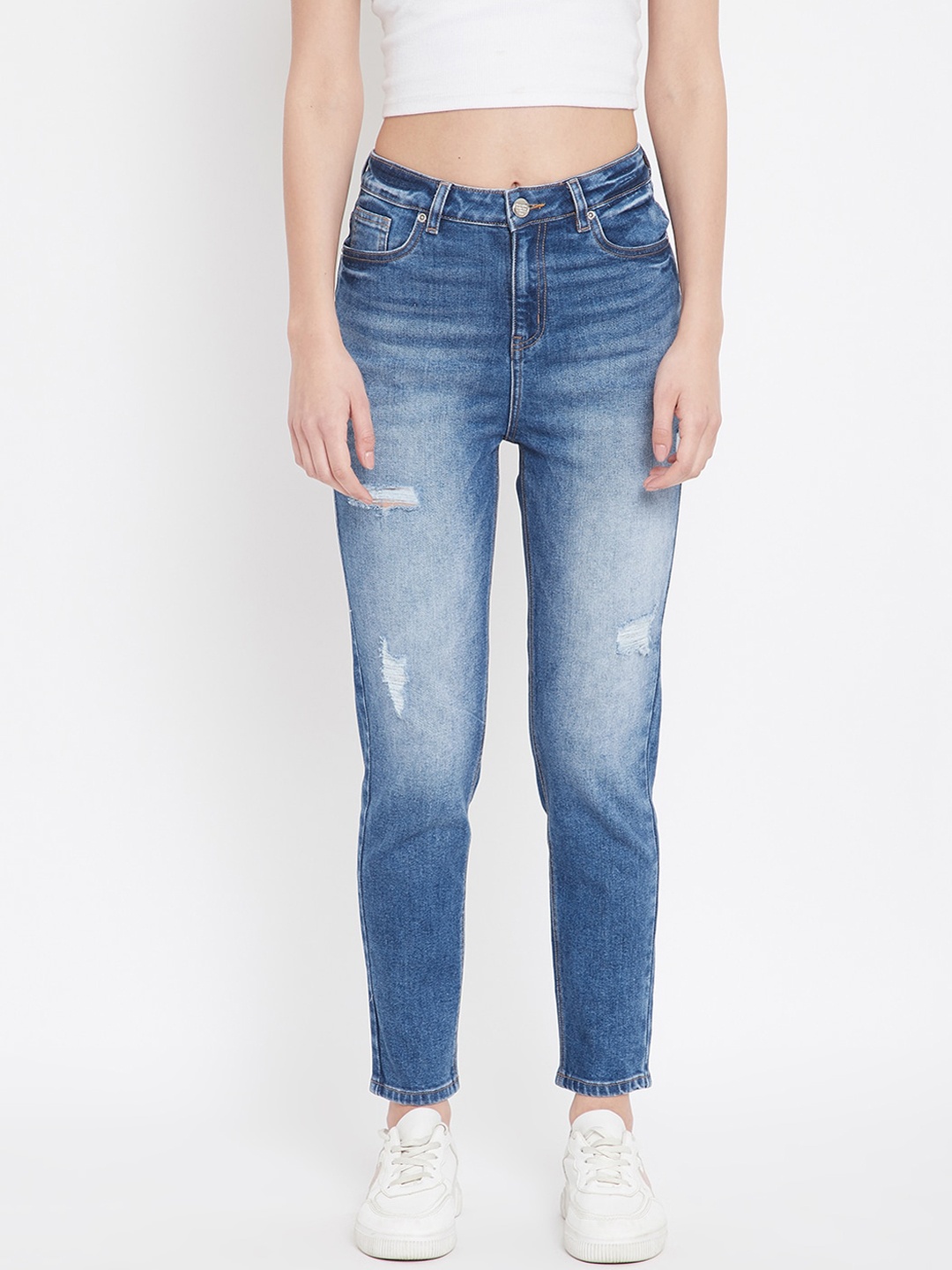 

Madame Women Blue Slim Fit Mildly Distressed Light Fade Jeans