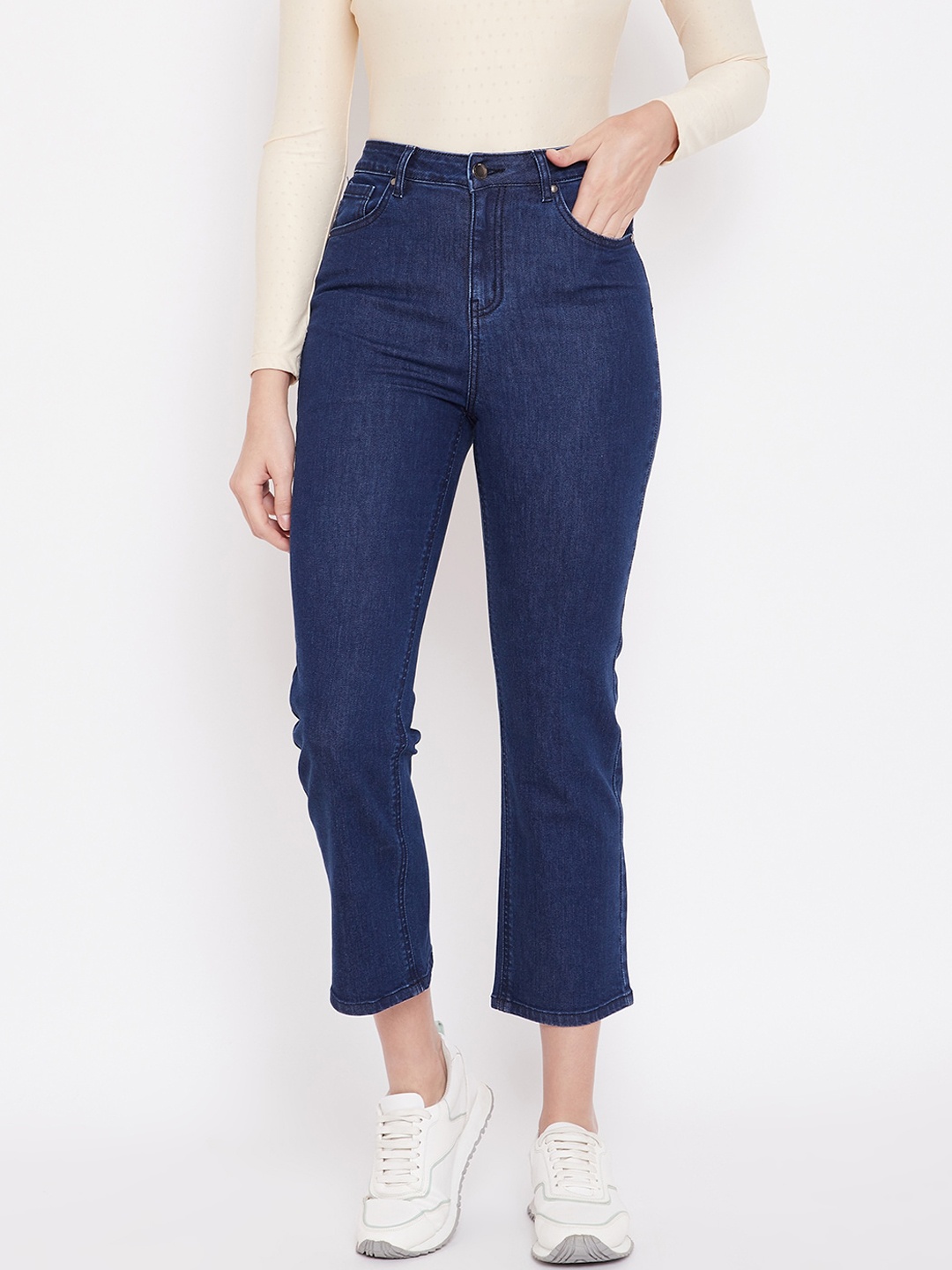 

Madame Women Navy Blue Tapered Fit Jeans