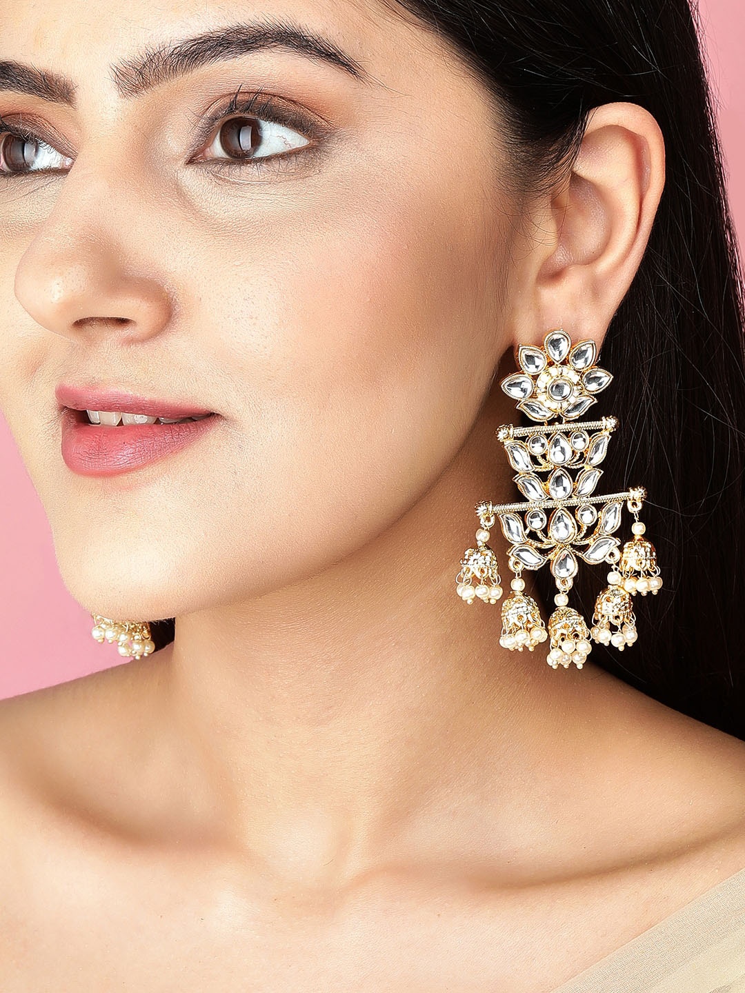 

Rubans Gold-Toned Geometric Chandbalis Earrings