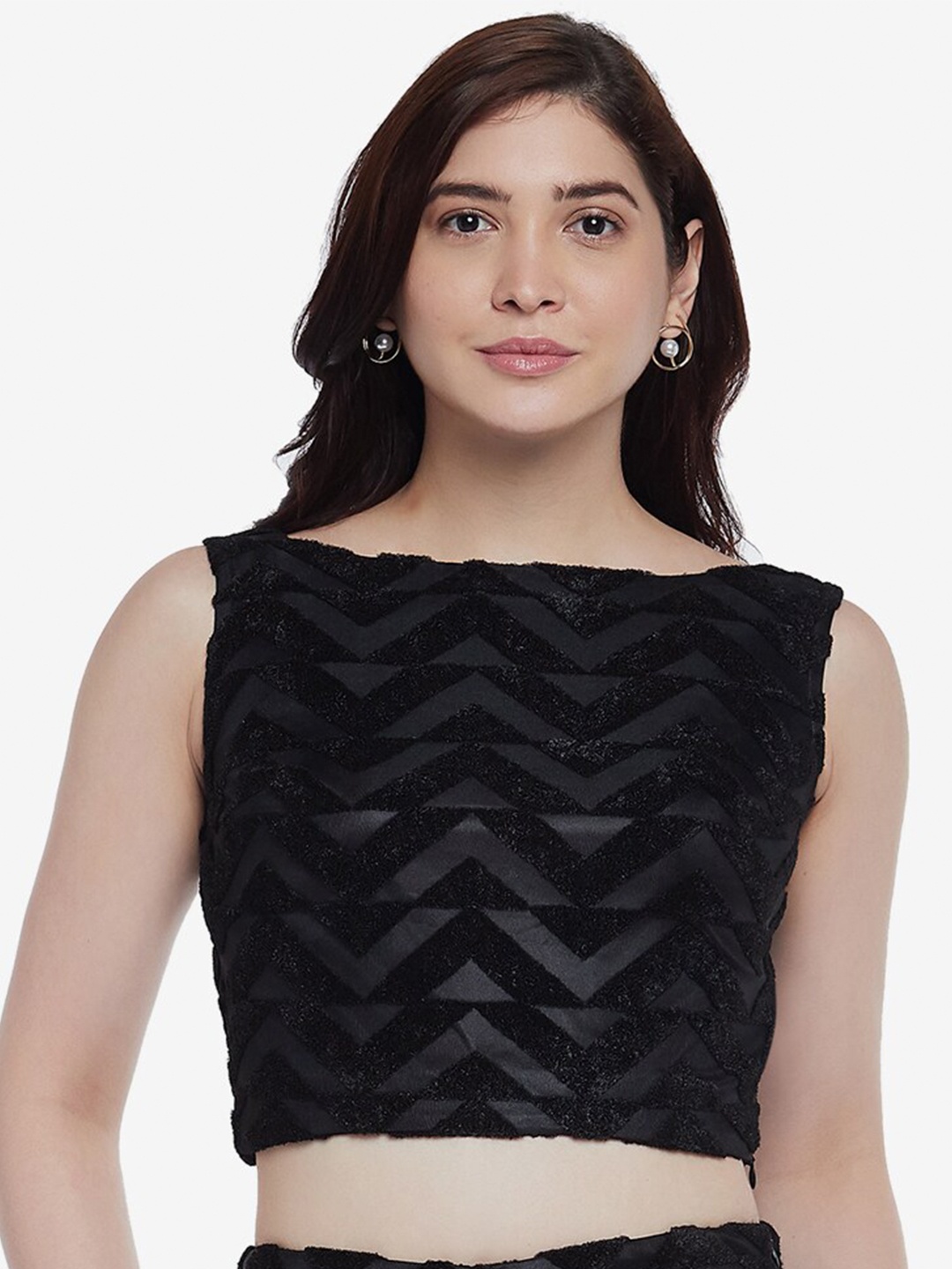 

Emmyrobe Black Self Design Regular Crop Top