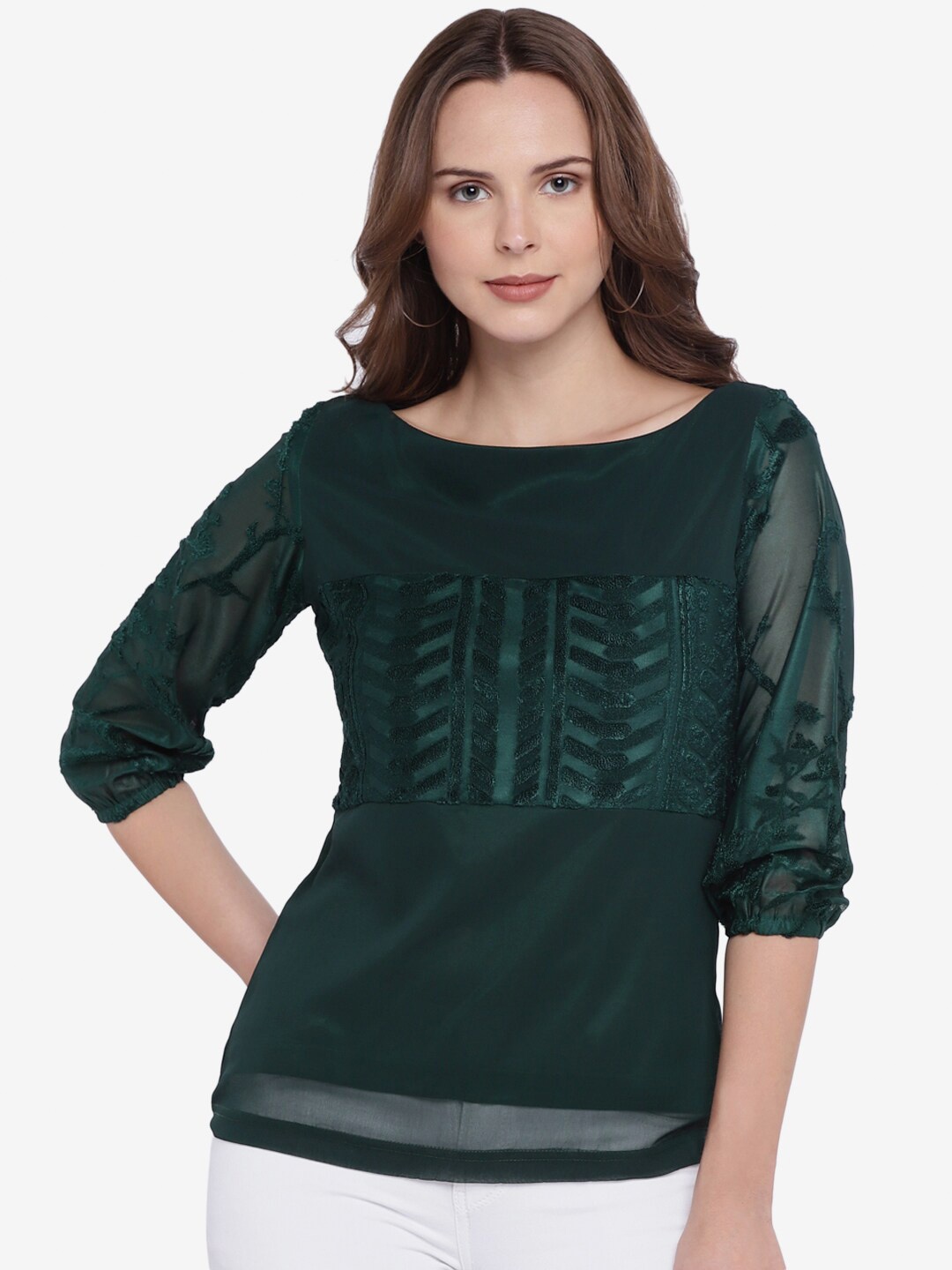 

Emmyrobe Green Self Designed Regular Top