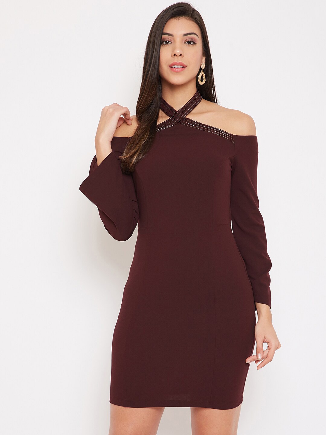 

Madame Maroon Off-Shoulder Bodycon Dress