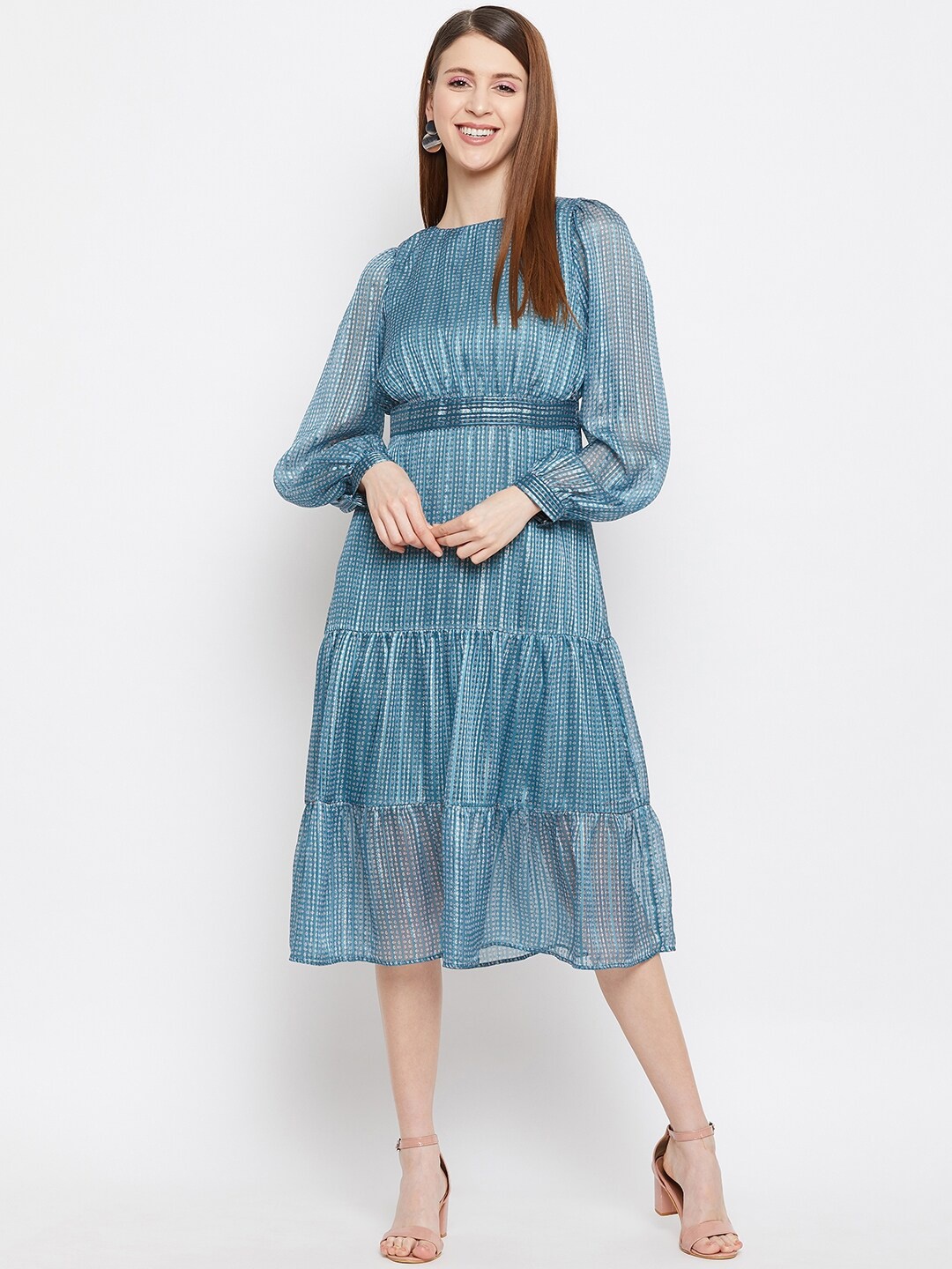 

Madame Green Printed Tiered Midi Dress