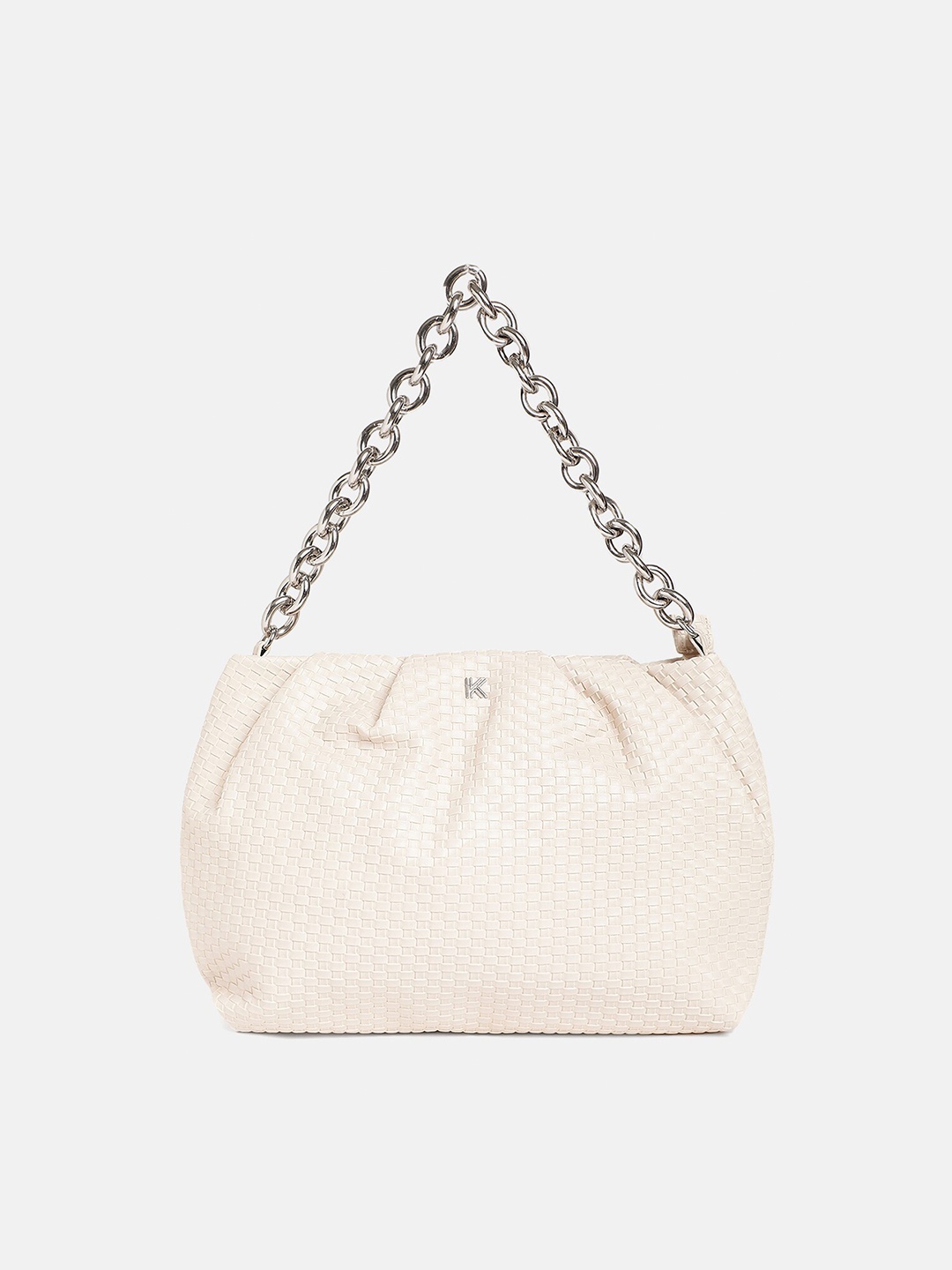 

KENDALL & KYLIE Cream-Coloured Textured Structured Shoulder Bag
