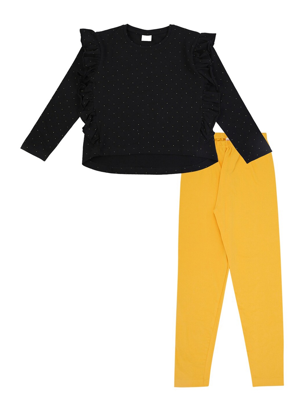 

RAINE AND JAINE Girls Black & Yellow Solid Pure Cotton Night Suit