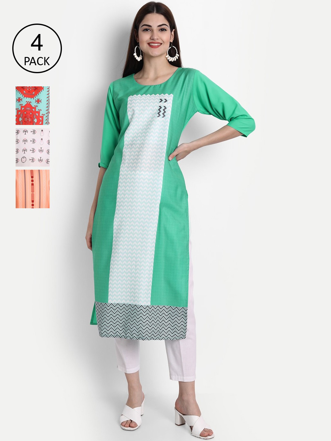 

Ethnic basket Women Multicoloured Geometric Printed Crepe Kurta, Multi