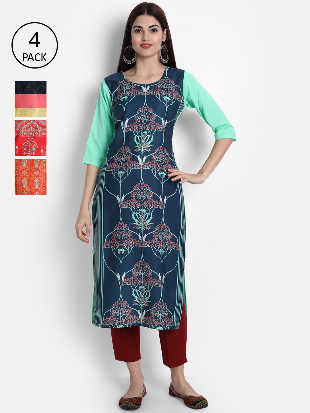 

Ethnic basket Women Pack Of 4 Printed Straight Kurta, Multi