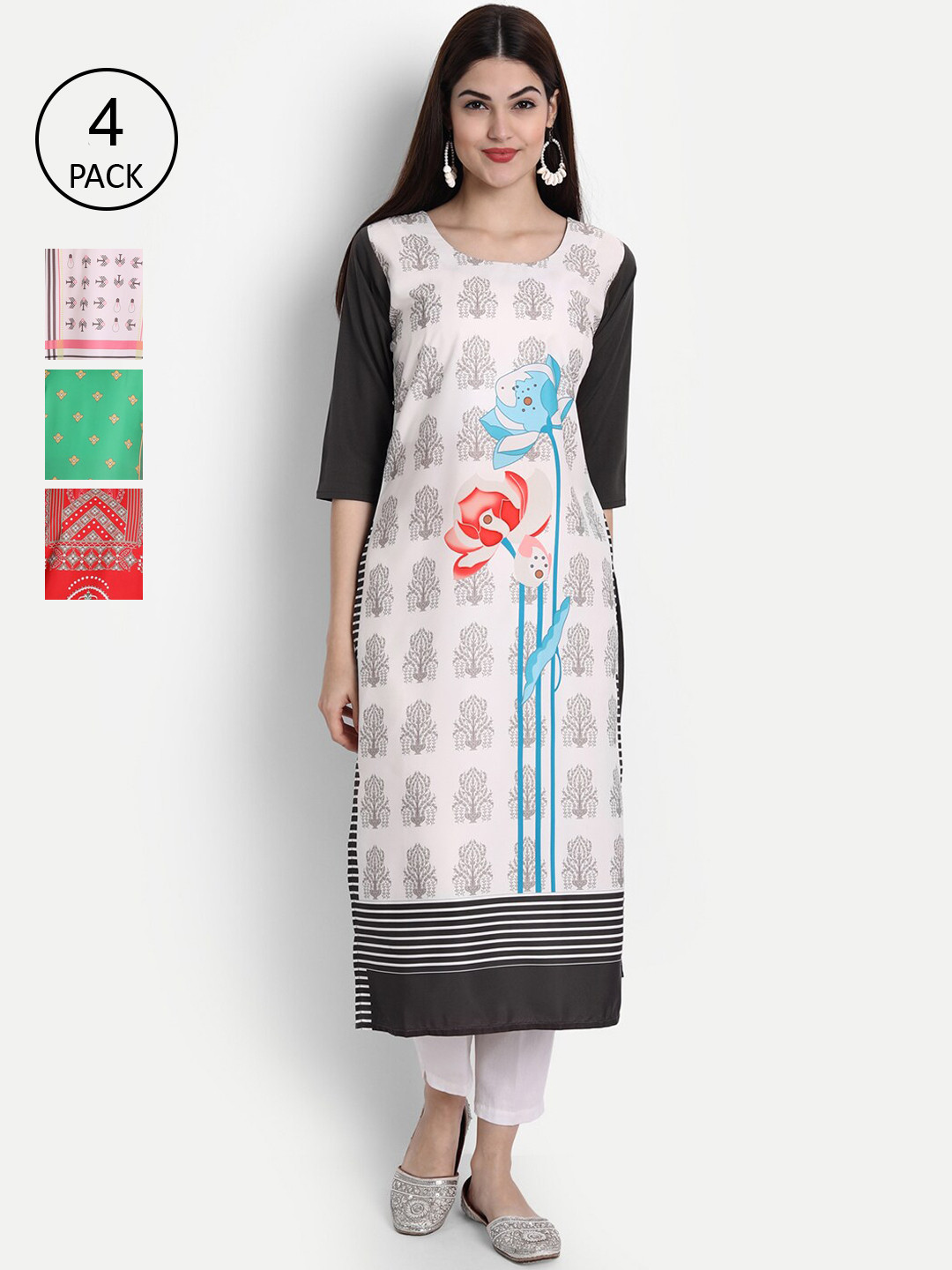 

Ethnic basket Women Pack Of 4 Multicoloured Geometric Printed Crepe Kurta, Multi