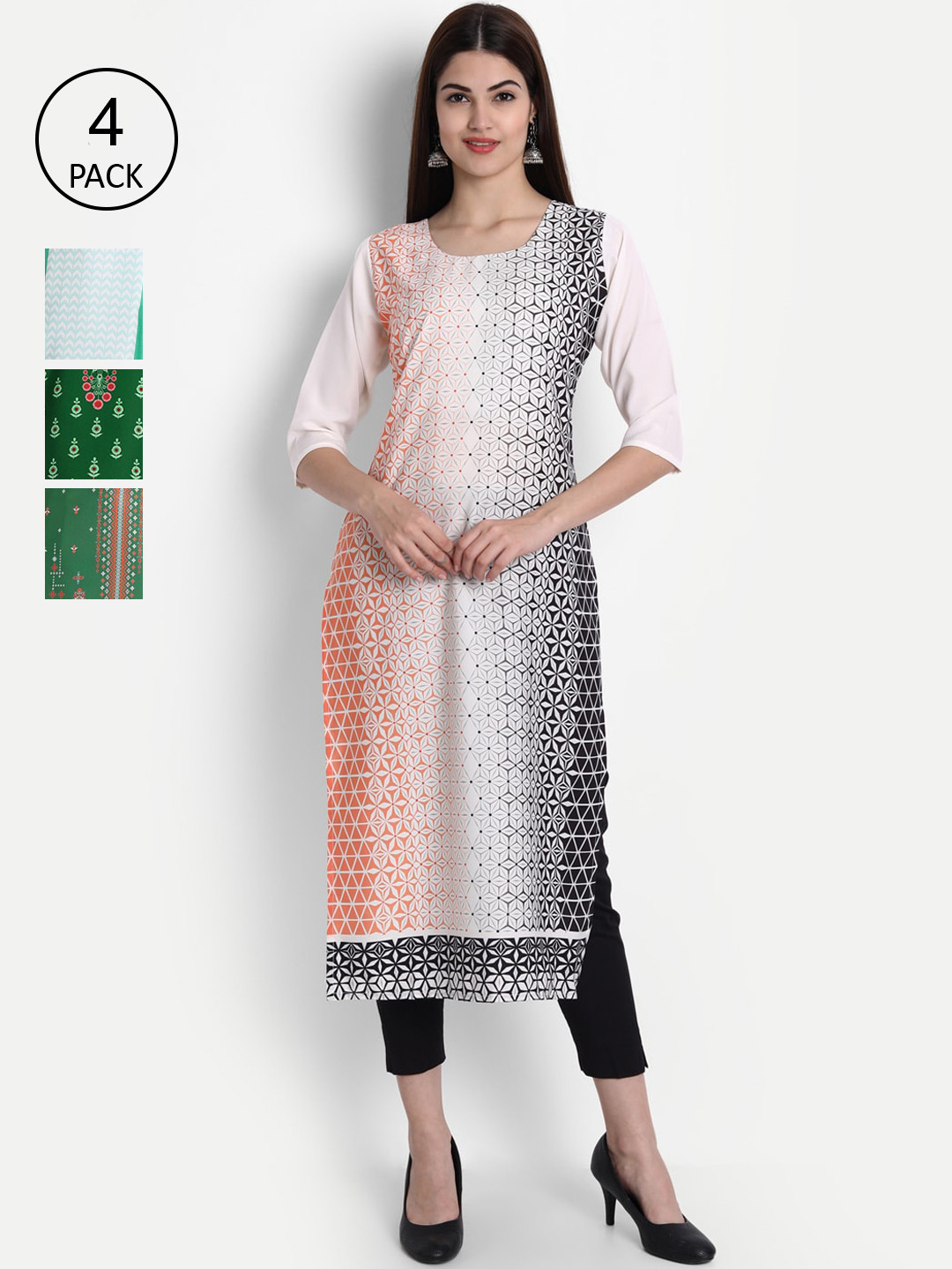 

Ethnic basket Women Multicoloured Pack Of 4 Printed Crepe Kurta, Multi
