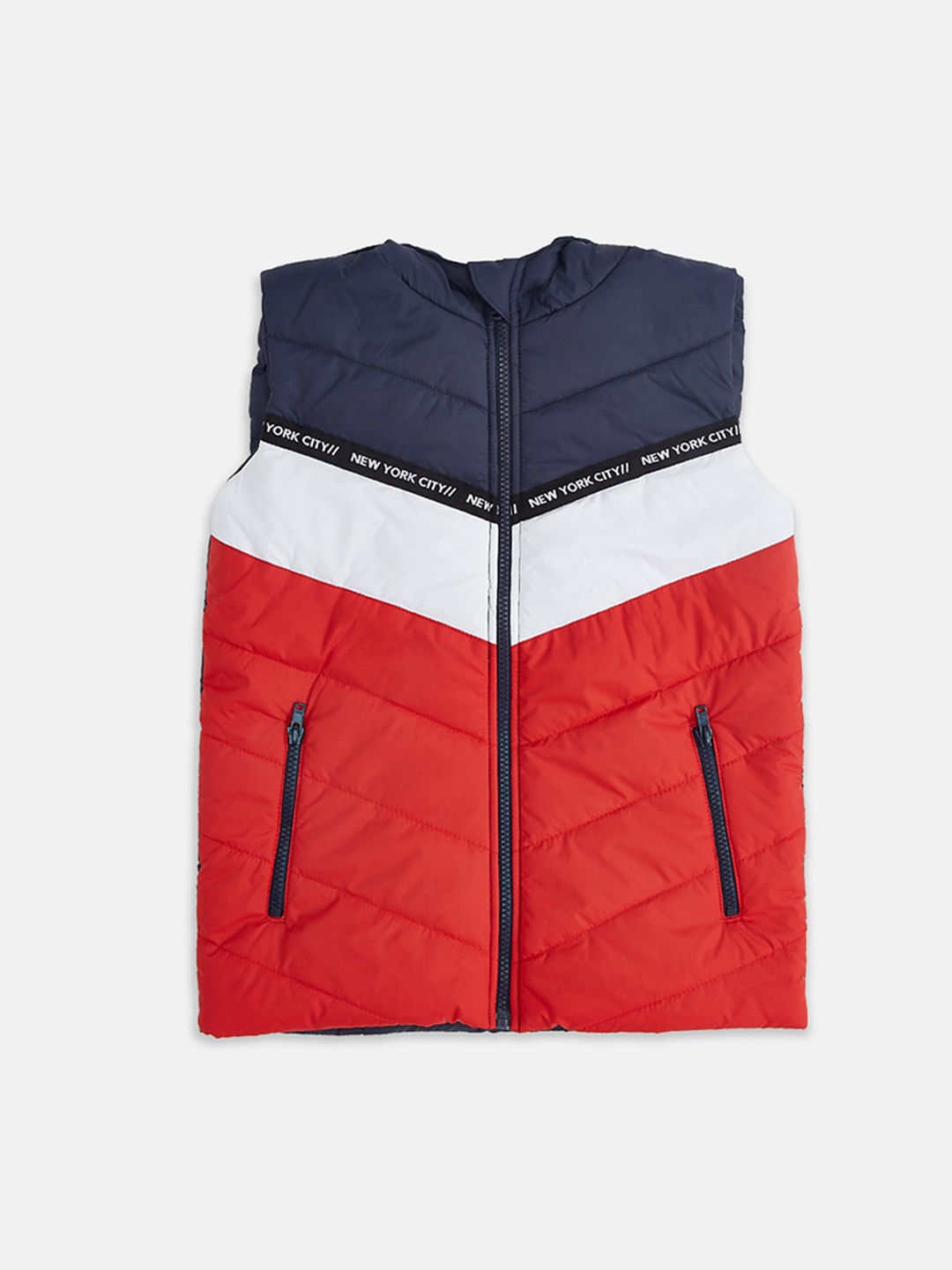 

Pantaloons Junior Boys Navy Blue & Red Colourblocked Puffer Jacket