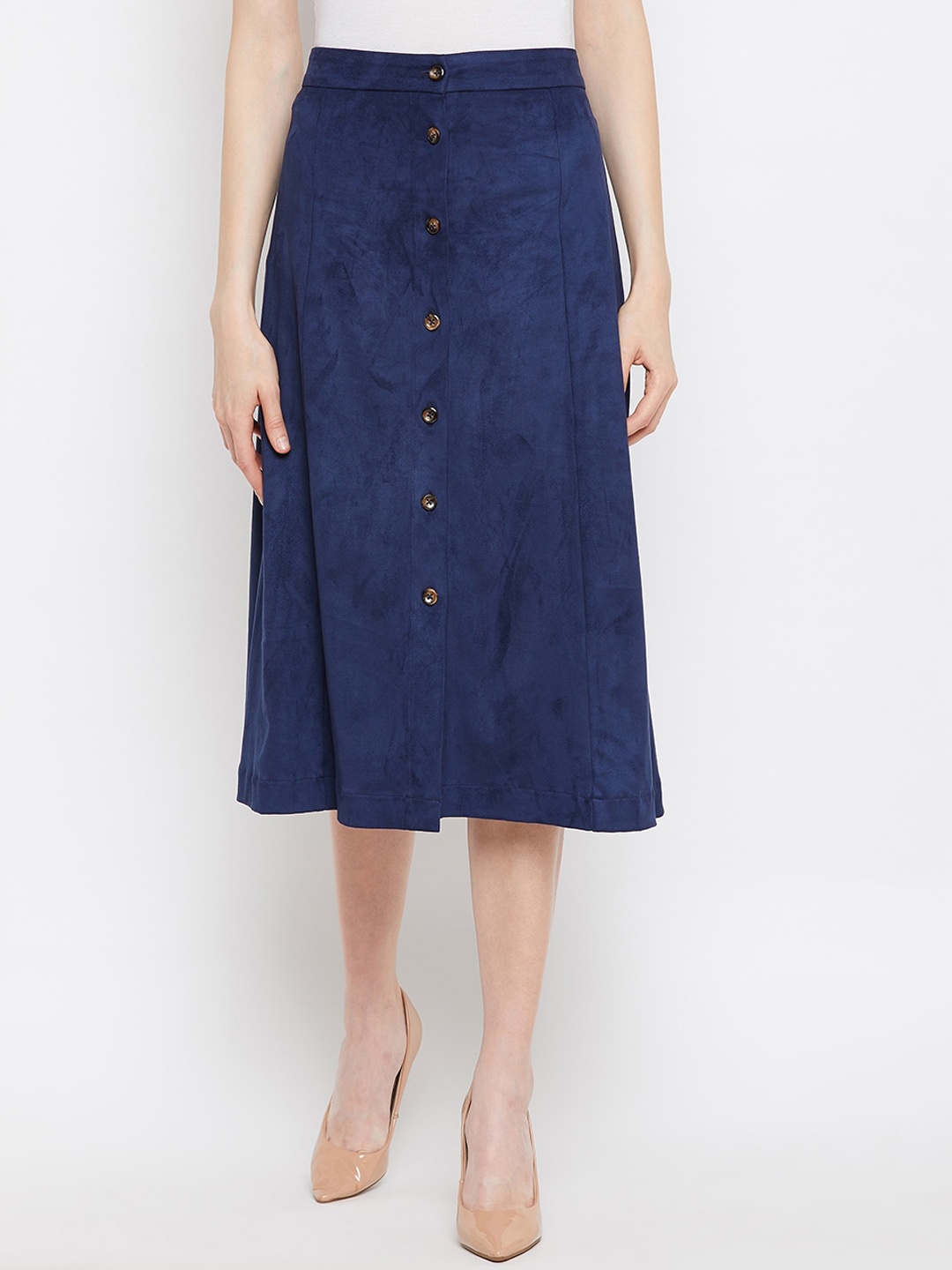 

Madame Women Navy Blue Solid Knee Length Pencil Skirt