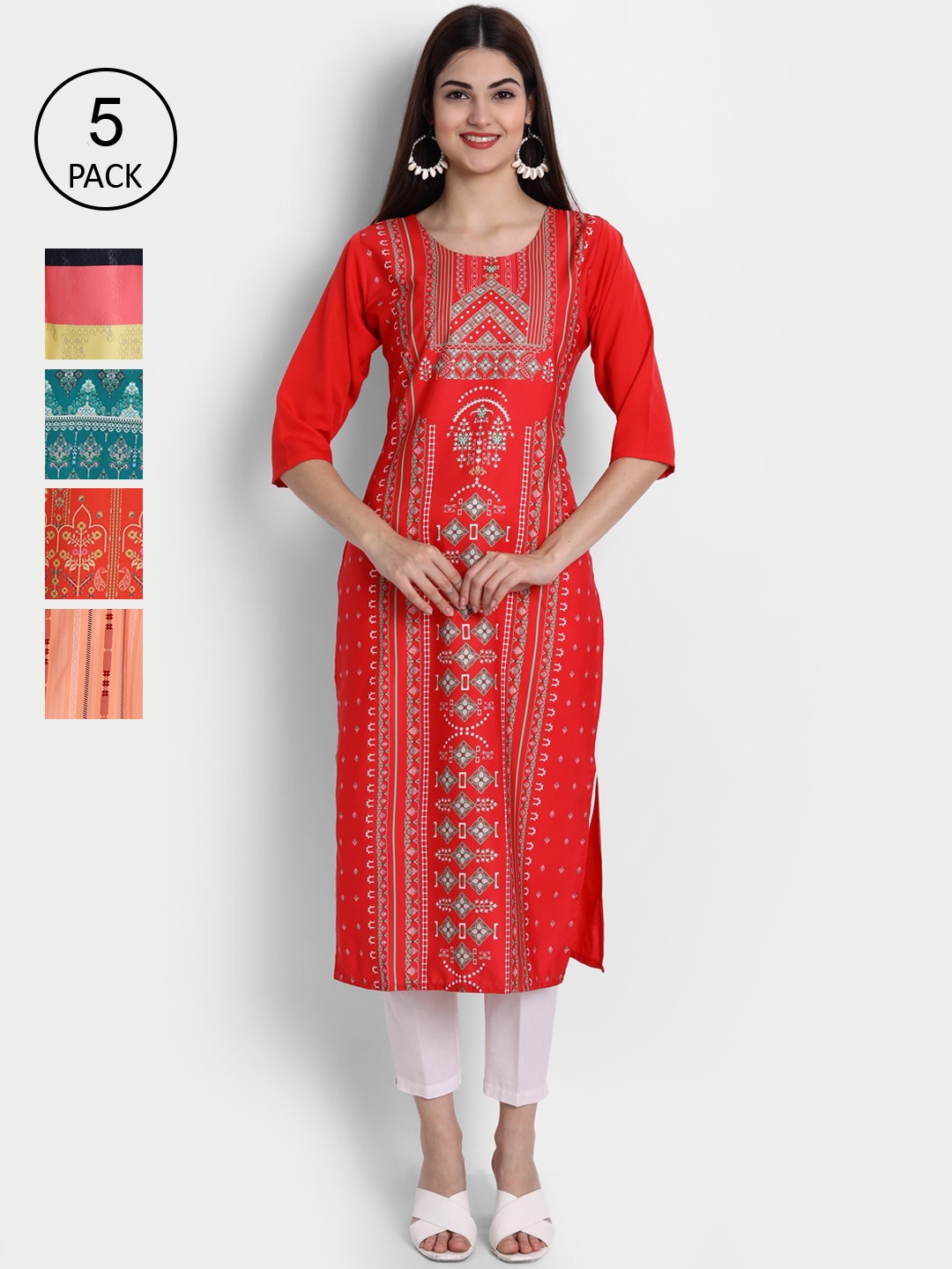 

Ethnic basket Women Multicoloured Ethnic Motifs Embroidered Thread Work Crepe Kurta, Multi