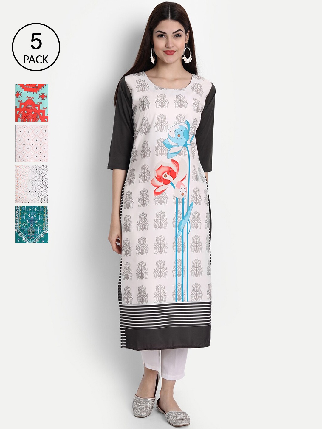 

Ethnic basket Women Pack Of 5 Printed Straight Kurta, Multi