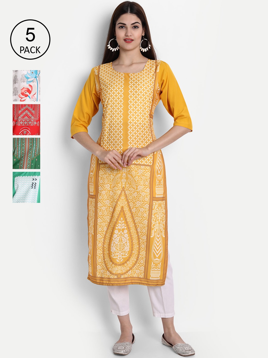 

Ethnic basket Pack of 4 Printed Crepe Kurta, Yellow