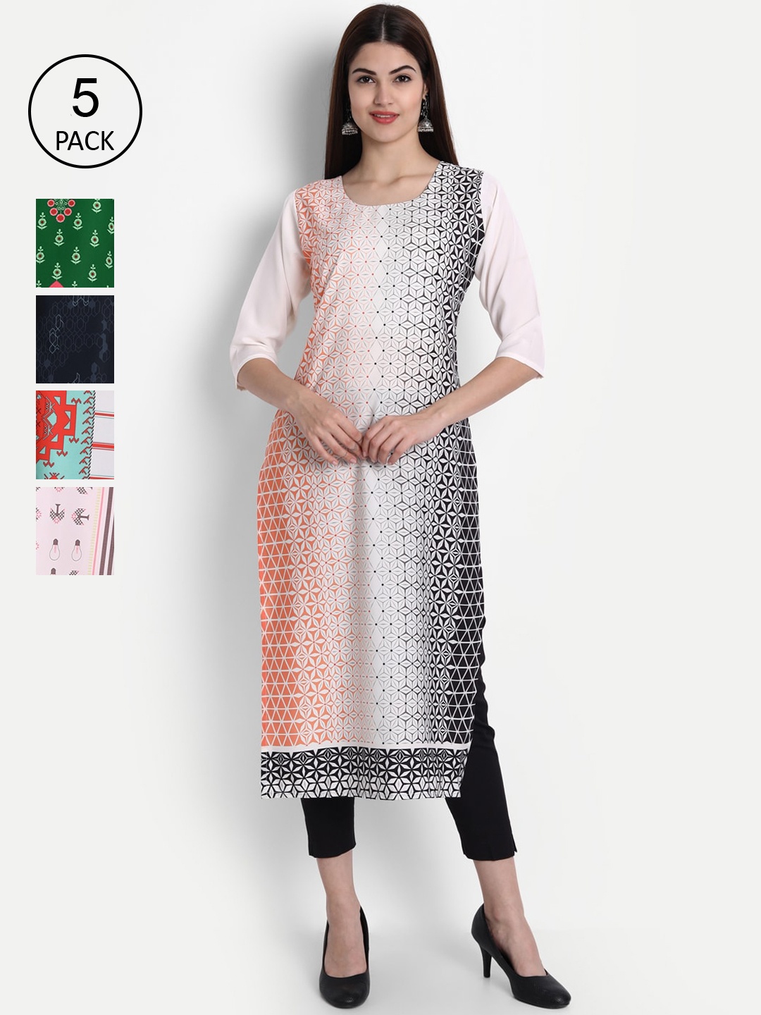 

Ethnic basket Women Green & Black Ethnic Motifs Printed Crepe Kurta