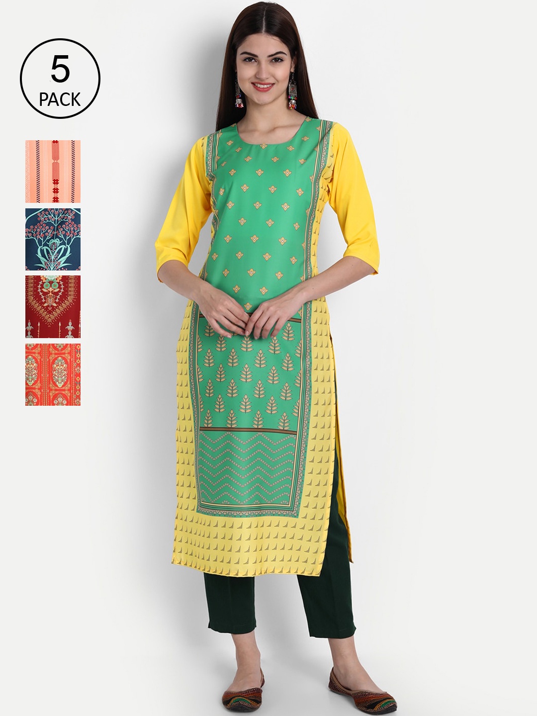 

Ethnic basket Women Pack Of 5 Printed Straight Kurta, Multi