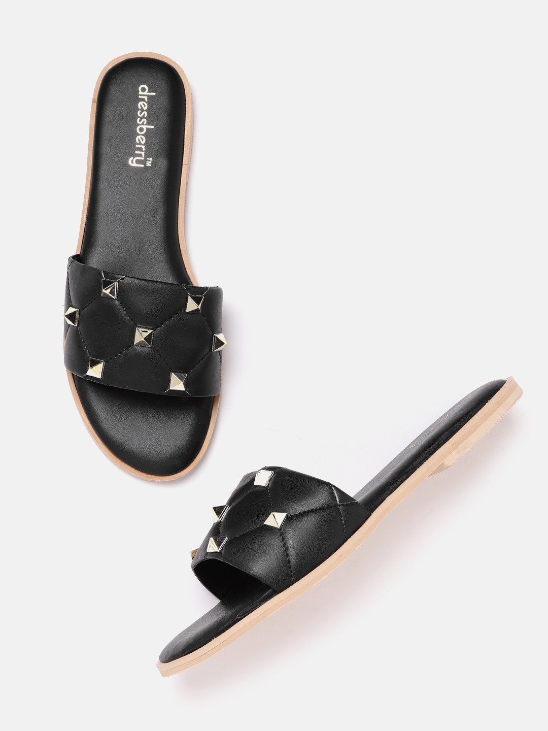 

DressBerry Women Black Quilted Open Toe Flats