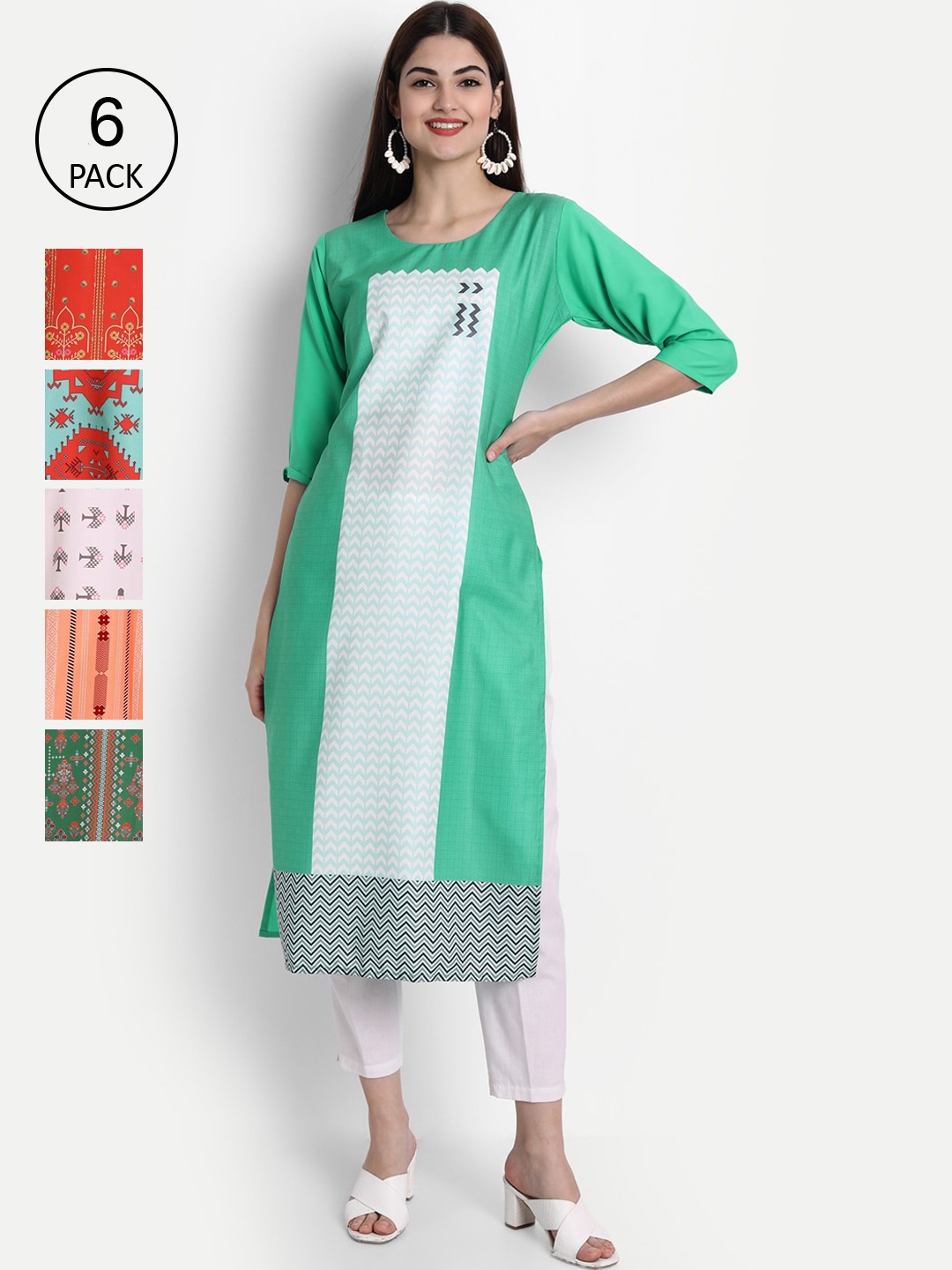 

Ethnic basket Women Multicoloured Geometric Printed Crepe Kurta, Multi