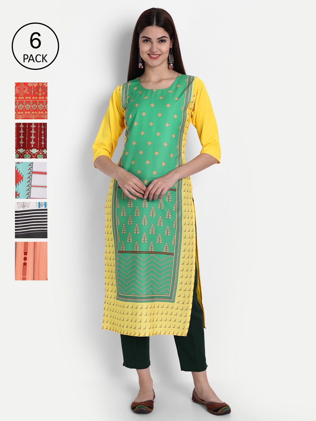 

Ethnic basket Women Pack Of 6 Printed Straight Kurta, Multi