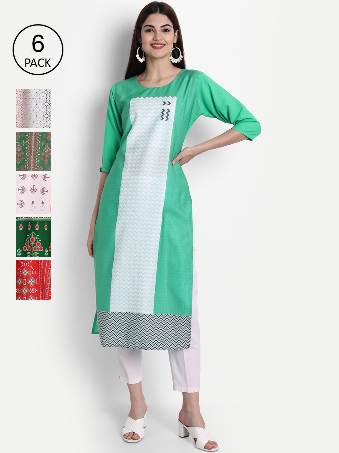 

Ethnic basket Women Multicoloured Geometric Printed Gotta Patti Crepe Kurta, Multi
