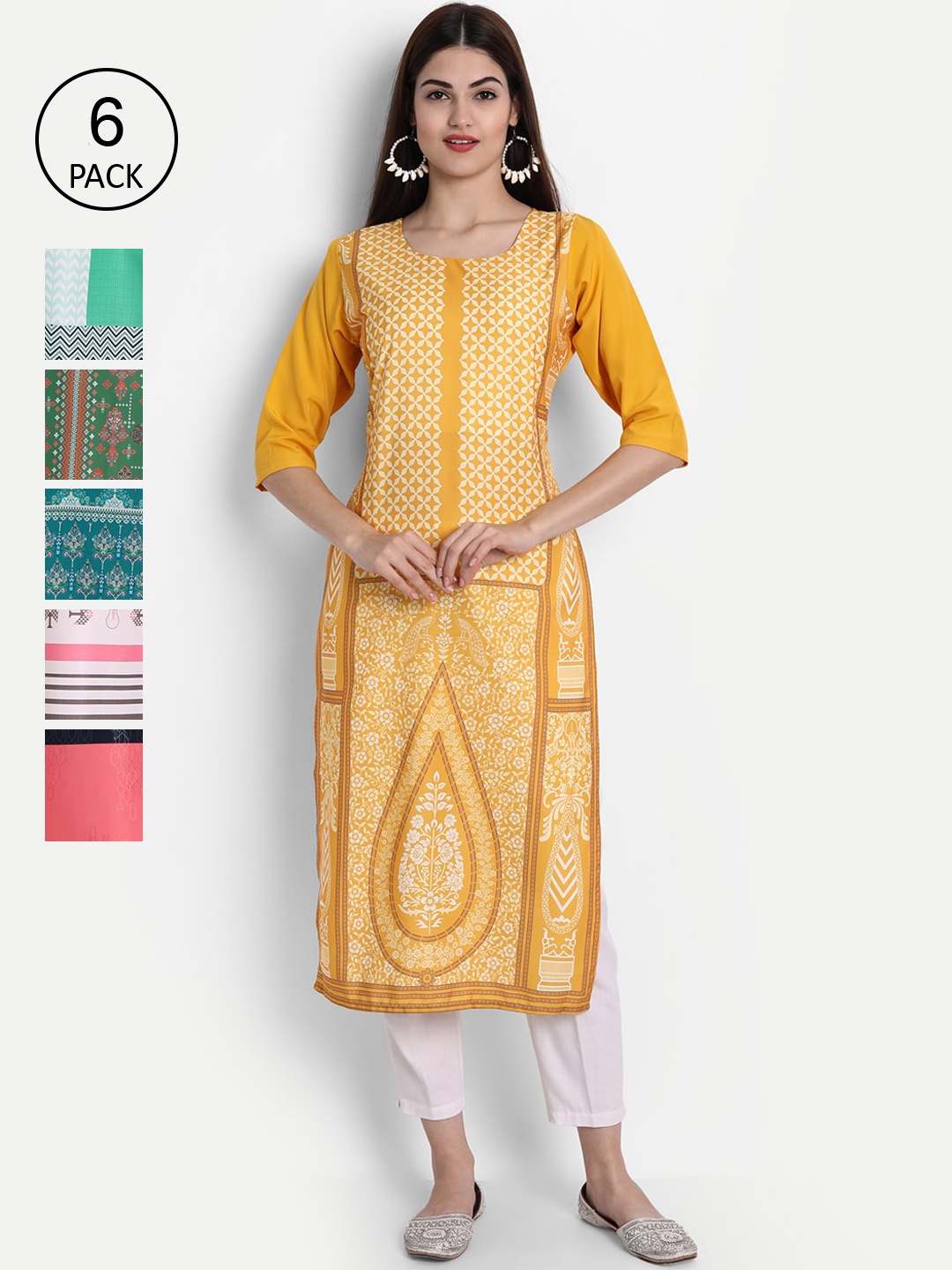 

Ethnic basket Women Pack Of 6 Printed Straight Kurta, Multi