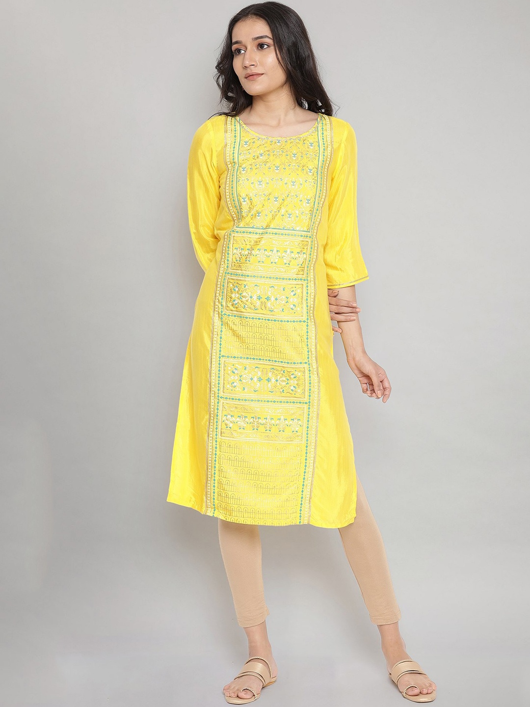 

AURELIA Women Yellow Ethnic Motifs Printed Straight Kurta