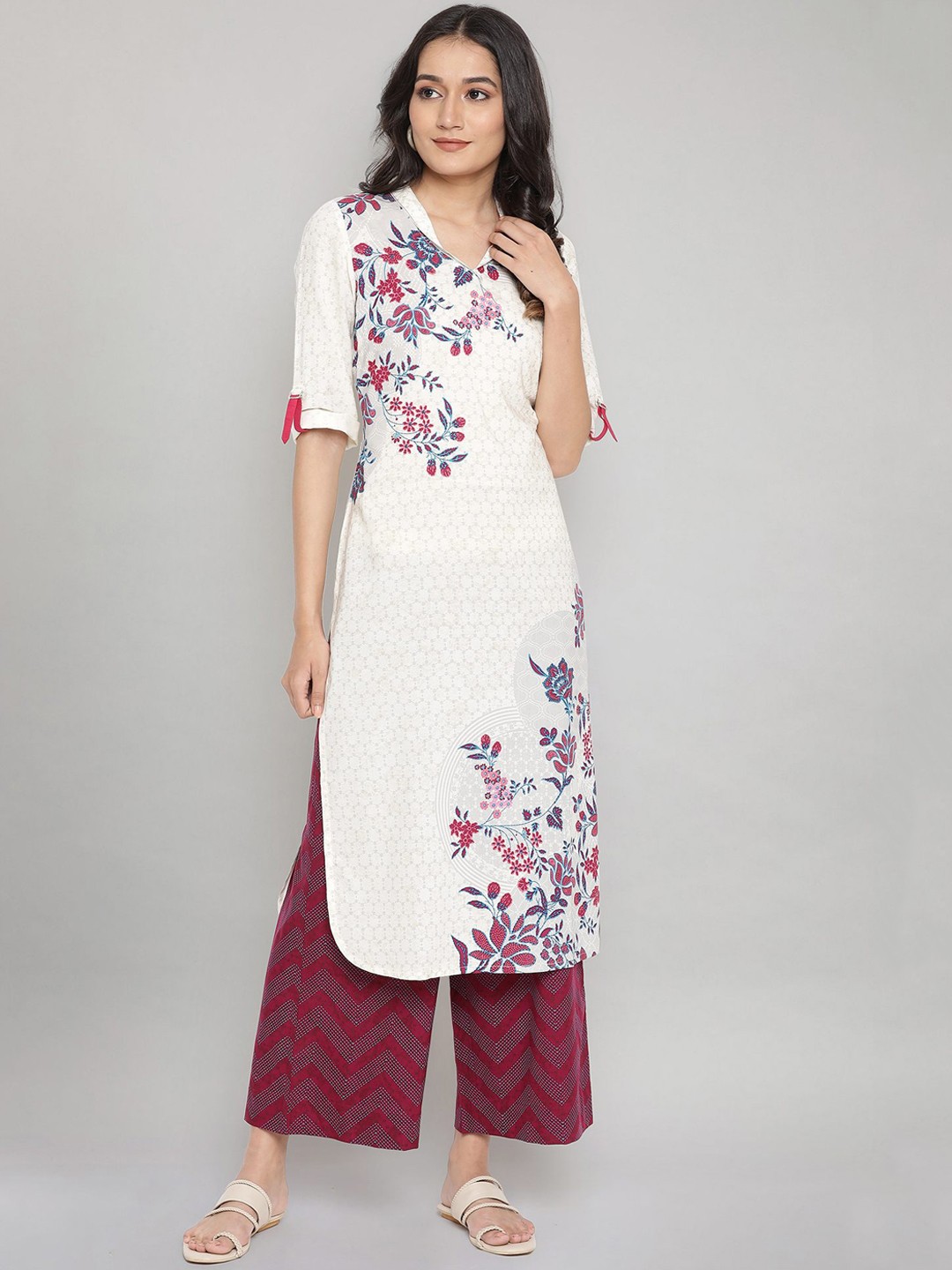 

AURELIA Women Cream-Coloured Woven Design Pathani Kurta