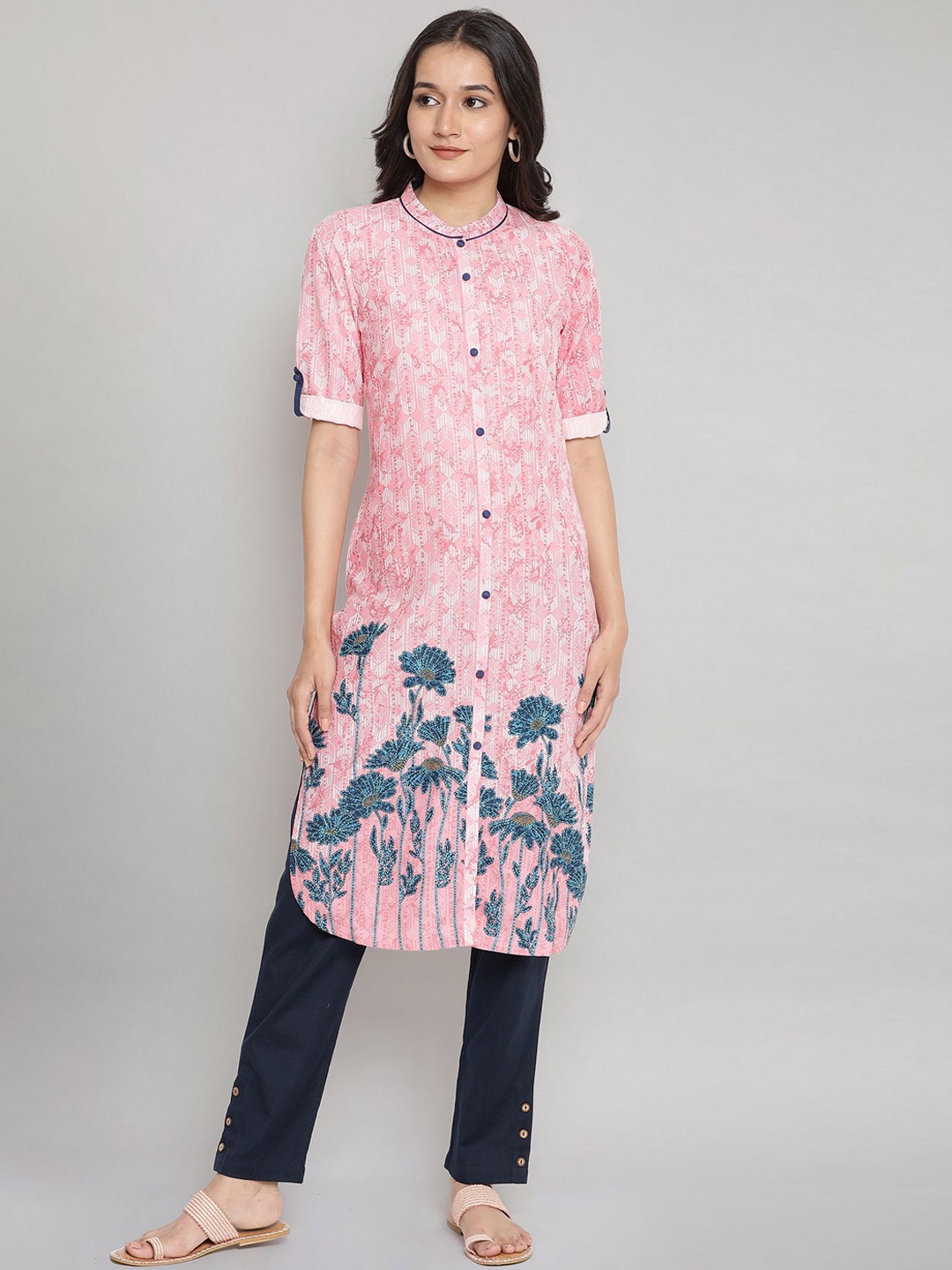 

AURELIA Women Pink Thread Work Pathani Kurta
