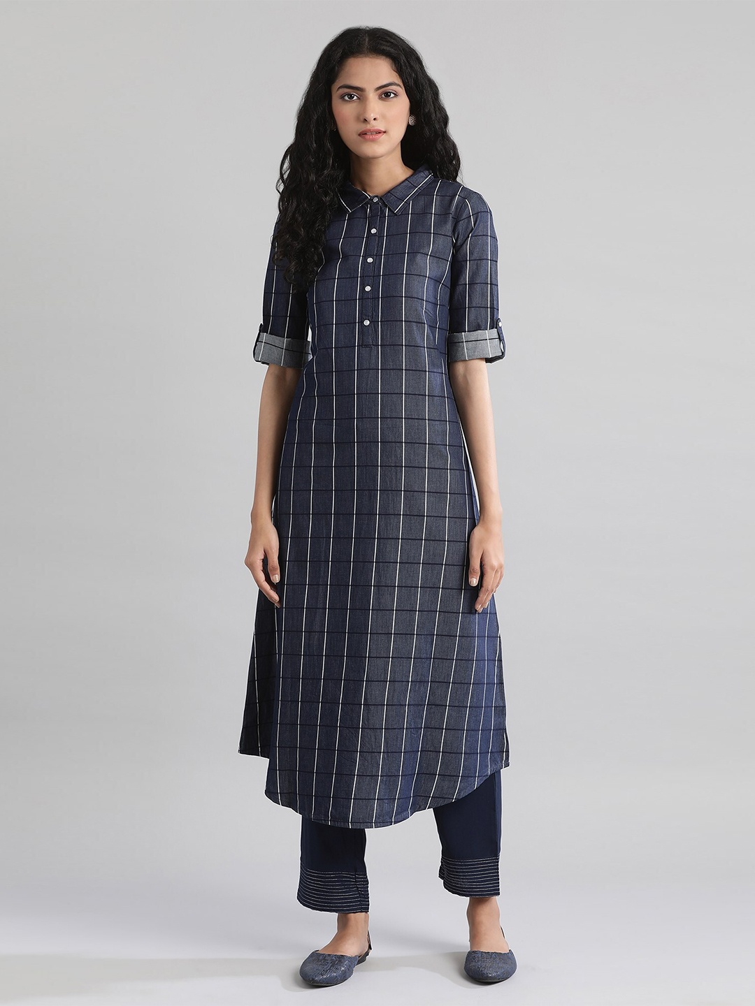 

AURELIA Women Navy Blue & White Printed Pure Cotton Kurta