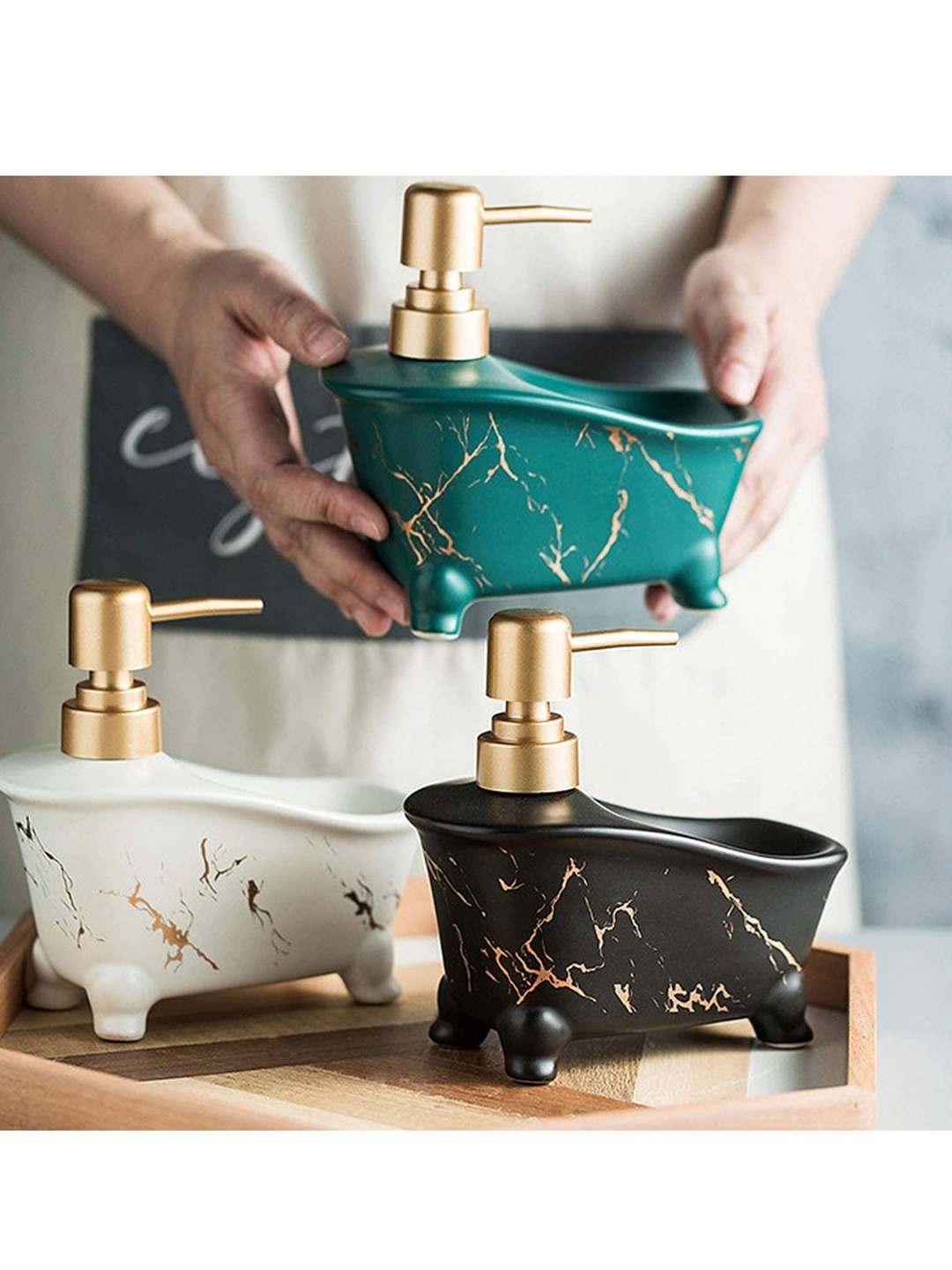 

FabSeasons Green & Gold Toned Ceramic Soap Dispenser
