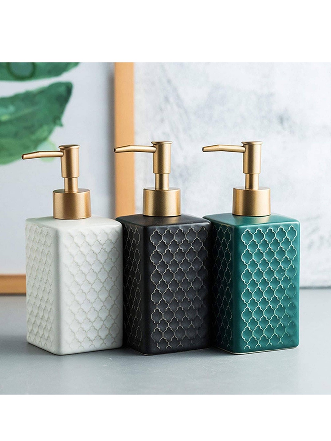 

FabSeasons White Ceramic Soap Dispenser with Rose Gold top 360 ml