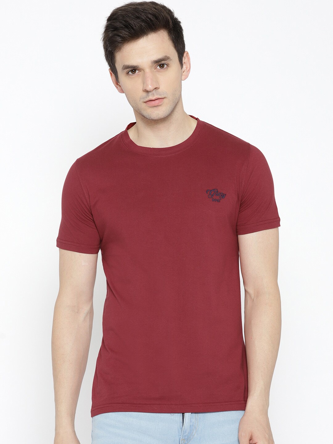 

Dream of Glory Inc Men Maroon Brand Logo Pure Cotton T-shirt