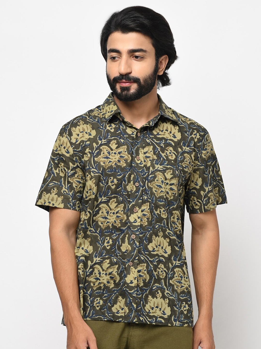 

Fabindia Men Brown & Yellow Floral Opaque Printed Casual Shirt